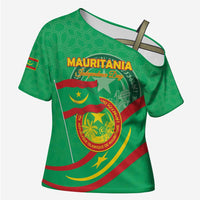Personalized Mauritania Independence Day Cross Shoulder Shirt Coat Of Arms With Map - Wonder Print Shop