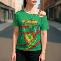 Personalized Mauritania Independence Day Cross Shoulder Shirt Coat Of Arms With Map - Wonder Print Shop