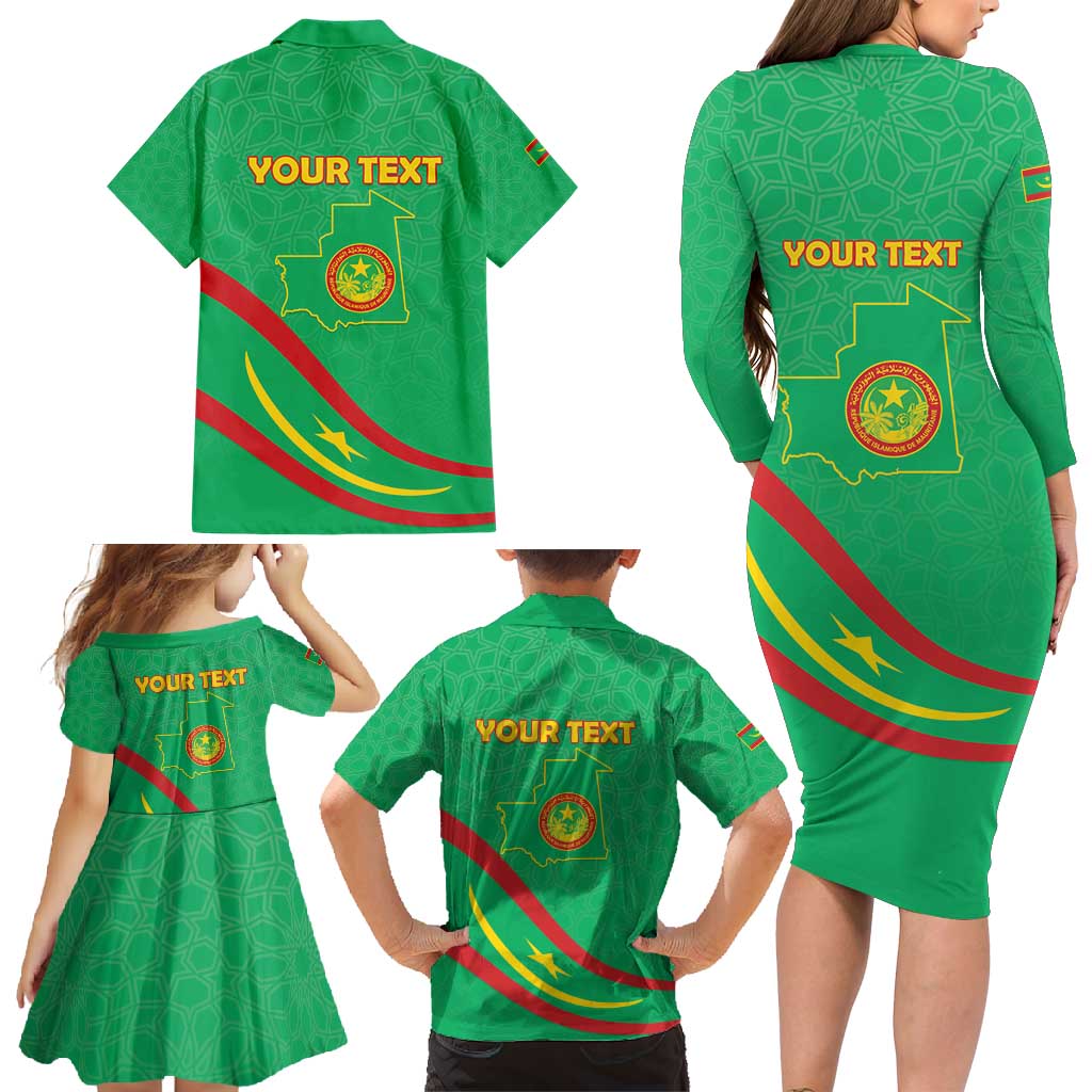 Personalized Mauritania Independence Day Family Matching Long Sleeve Bodycon Dress and Hawaiian Shirt Coat Of Arms With Map - Wonder Print Shop