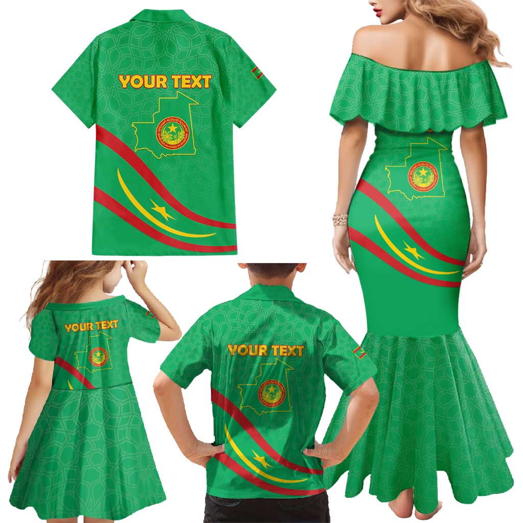 Personalized Mauritania Independence Day Family Matching Mermaid Dress and Hawaiian Shirt Coat Of Arms With Map - Wonder Print Shop