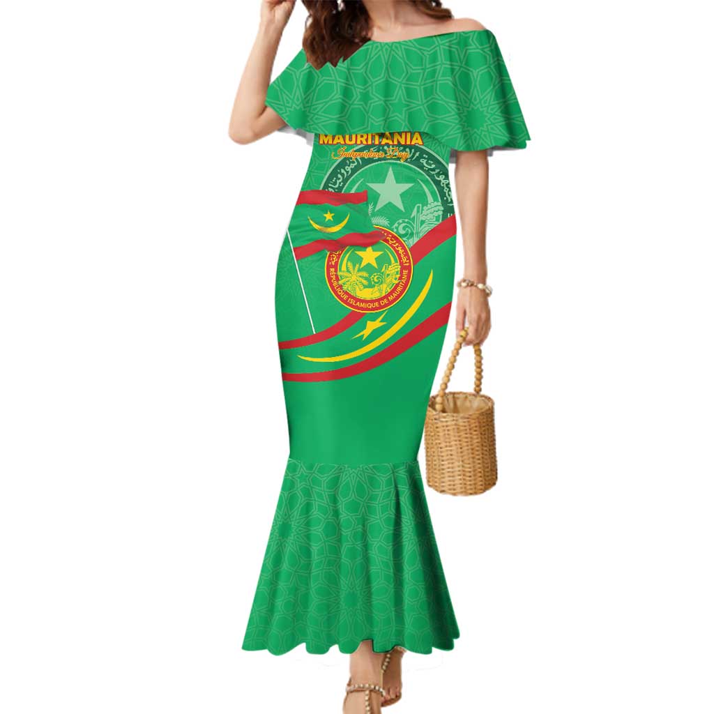Personalized Mauritania Independence Day Family Matching Mermaid Dress and Hawaiian Shirt Coat Of Arms With Map - Wonder Print Shop