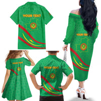Personalized Mauritania Independence Day Family Matching Off The Shoulder Long Sleeve Dress and Hawaiian Shirt Coat Of Arms With Map - Wonder Print Shop