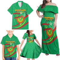 Personalized Mauritania Independence Day Family Matching Off Shoulder Maxi Dress and Hawaiian Shirt Coat Of Arms With Map - Wonder Print Shop