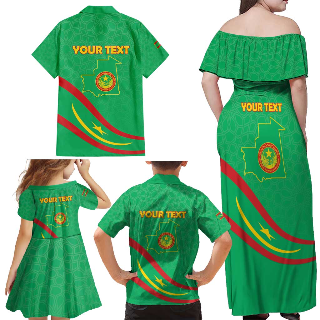 Personalized Mauritania Independence Day Family Matching Off Shoulder Maxi Dress and Hawaiian Shirt Coat Of Arms With Map - Wonder Print Shop
