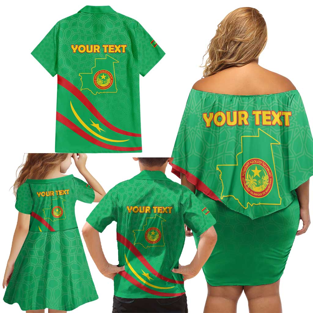 Personalized Mauritania Independence Day Family Matching Off Shoulder Short Dress and Hawaiian Shirt Coat Of Arms With Map - Wonder Print Shop