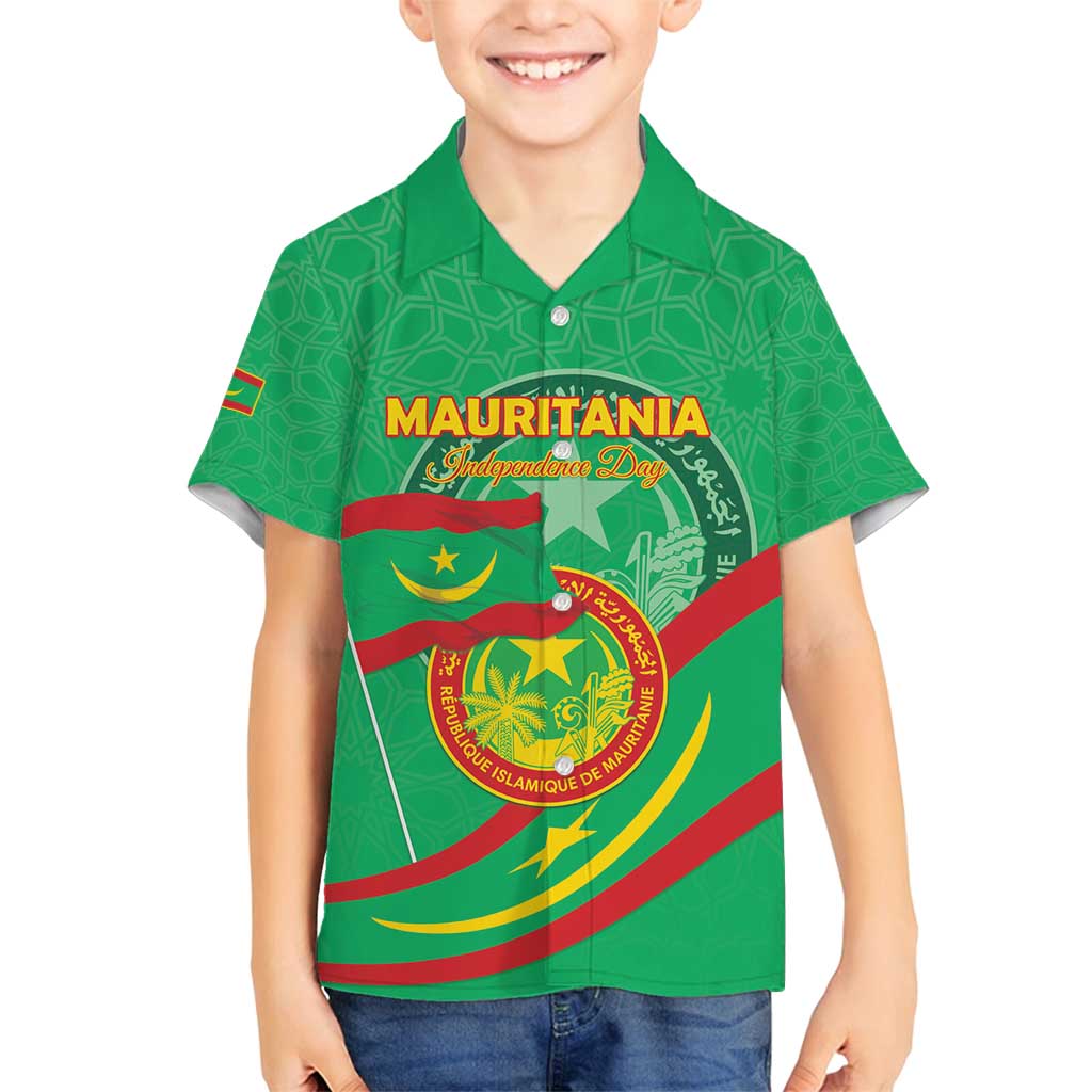 Personalized Mauritania Independence Day Family Matching Off Shoulder Short Dress and Hawaiian Shirt Coat Of Arms With Map - Wonder Print Shop