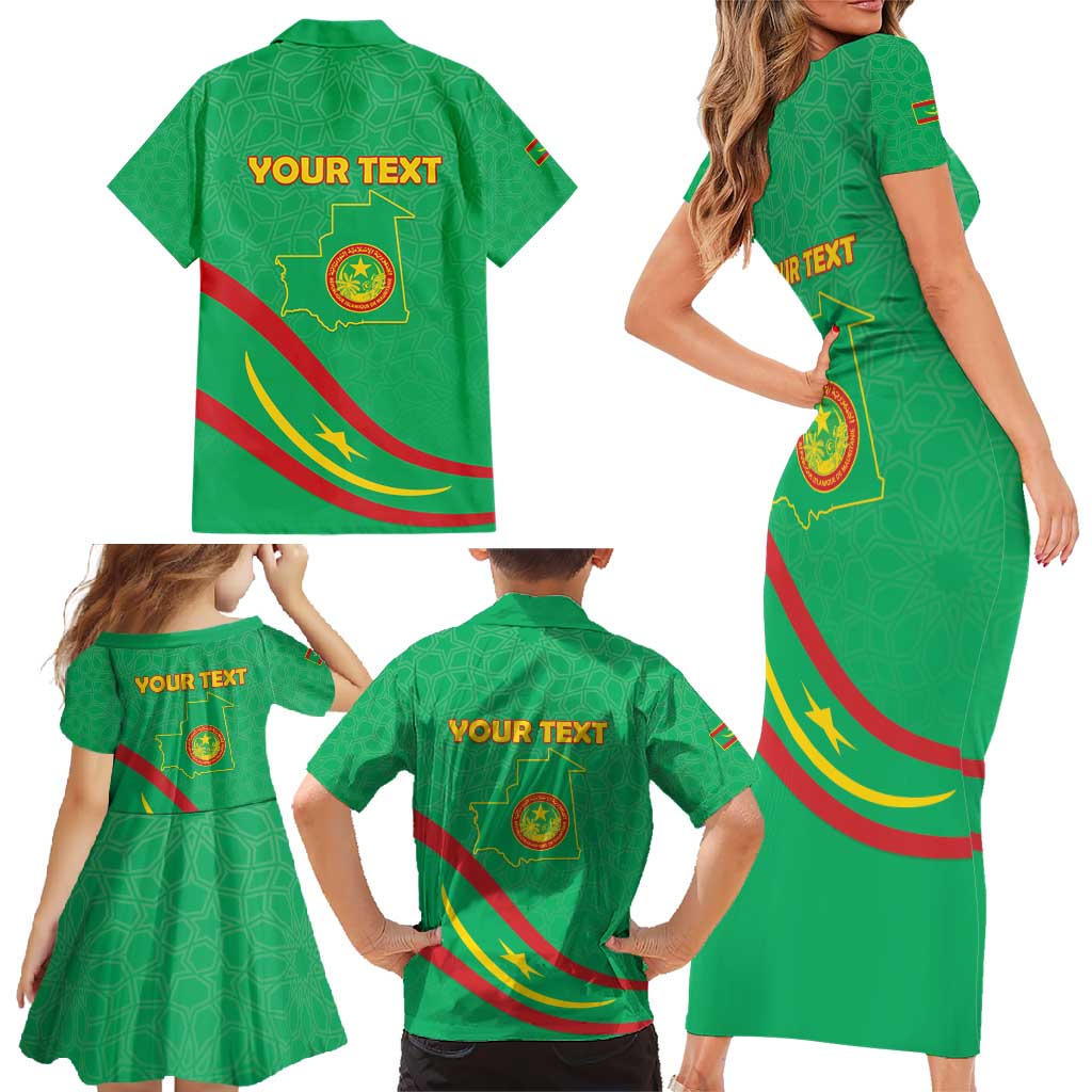 Personalized Mauritania Independence Day Family Matching Short Sleeve Bodycon Dress and Hawaiian Shirt Coat Of Arms With Map - Wonder Print Shop