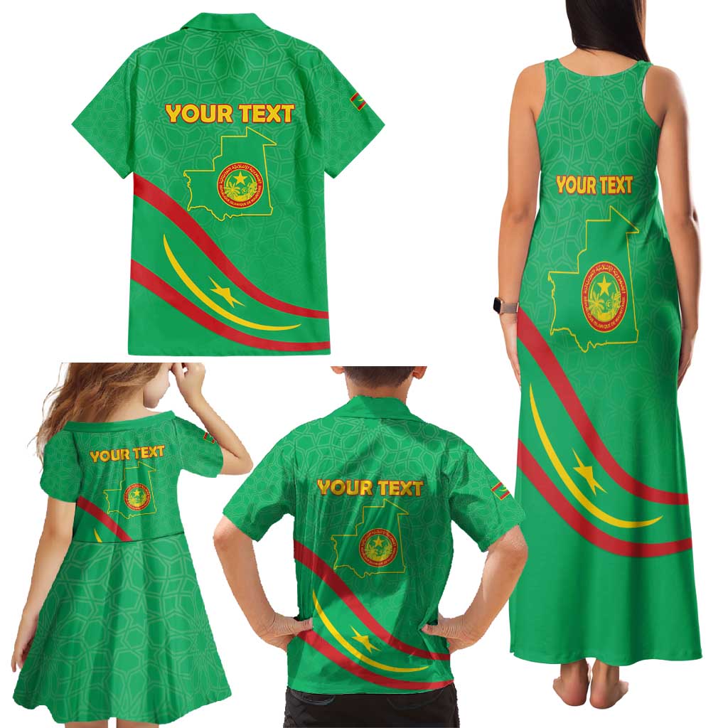 Personalized Mauritania Independence Day Family Matching Tank Maxi Dress and Hawaiian Shirt Coat Of Arms With Map - Wonder Print Shop