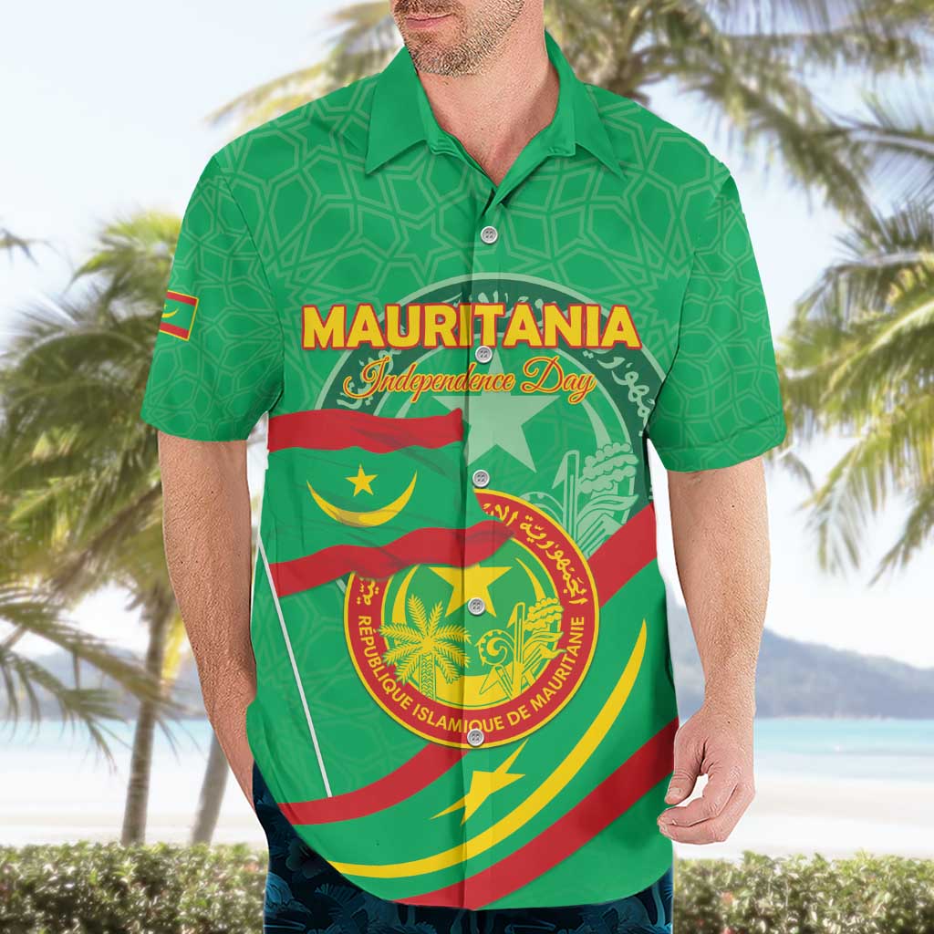 Personalized Mauritania Independence Day Hawaiian Shirt Coat Of Arms With Map - Wonder Print Shop