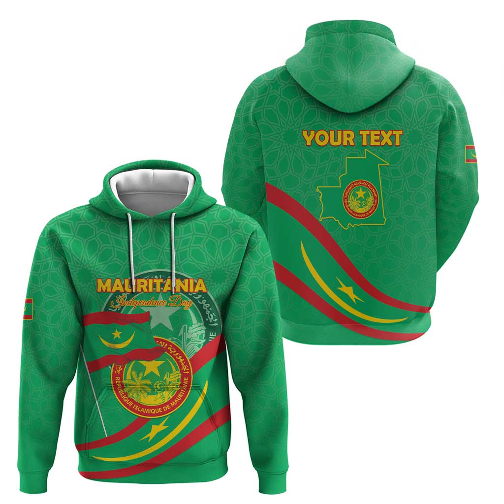 Personalized Mauritania Independence Day Hoodie Coat Of Arms With Map - Wonder Print Shop