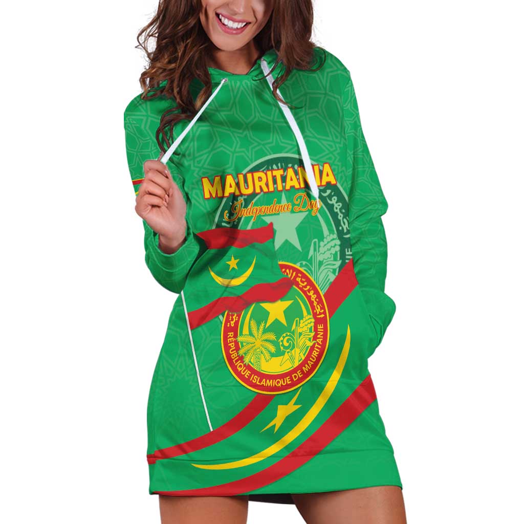 Personalized Mauritania Independence Day Hoodie Dress Coat Of Arms With Map - Wonder Print Shop