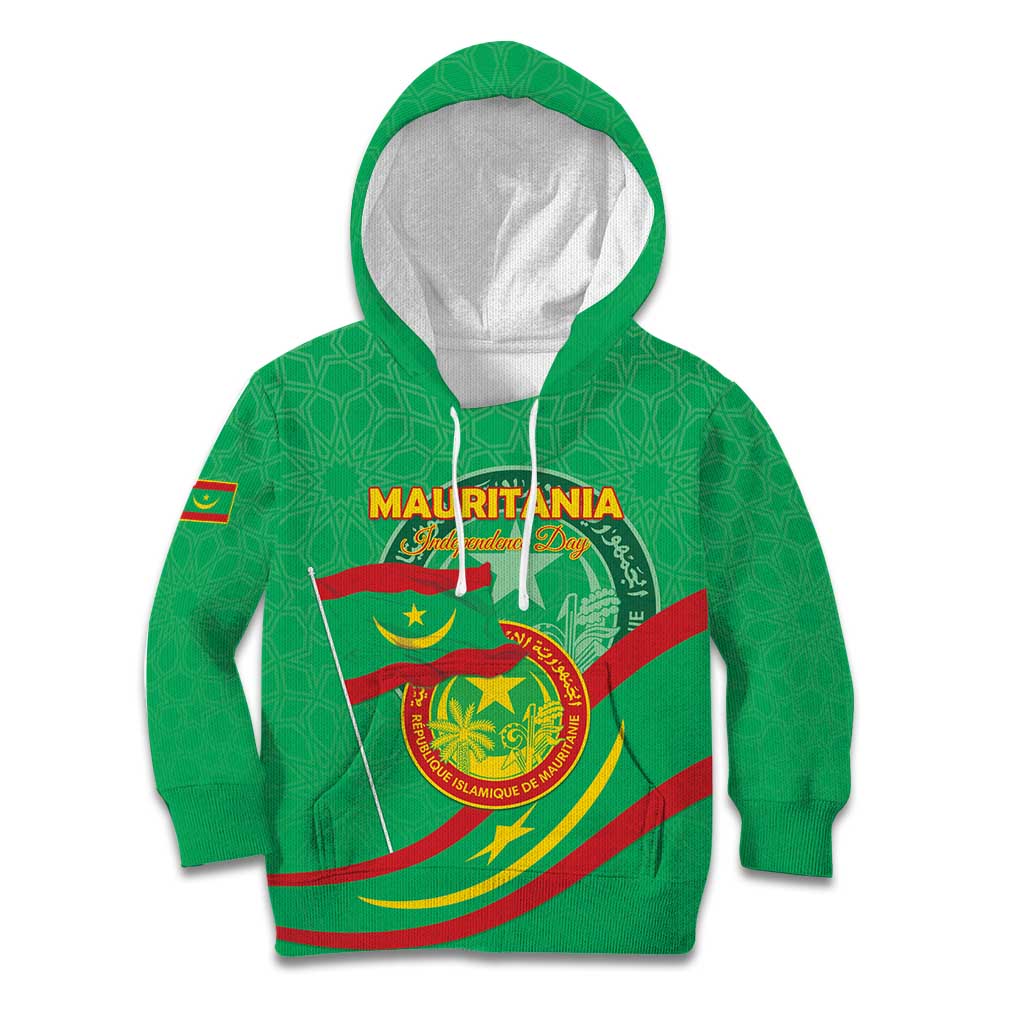 Personalized Mauritania Independence Day Kid Hoodie Coat Of Arms With Map - Wonder Print Shop