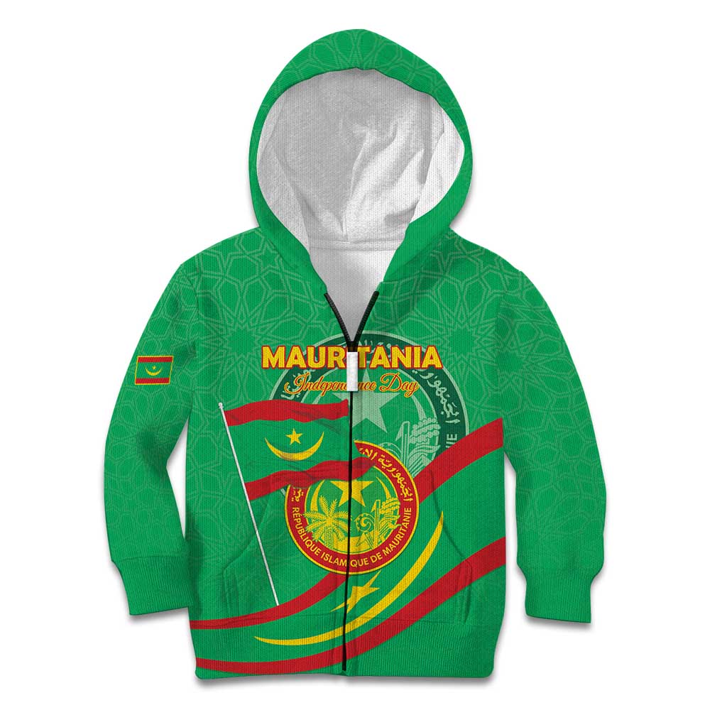 Personalized Mauritania Independence Day Kid Hoodie Coat Of Arms With Map - Wonder Print Shop