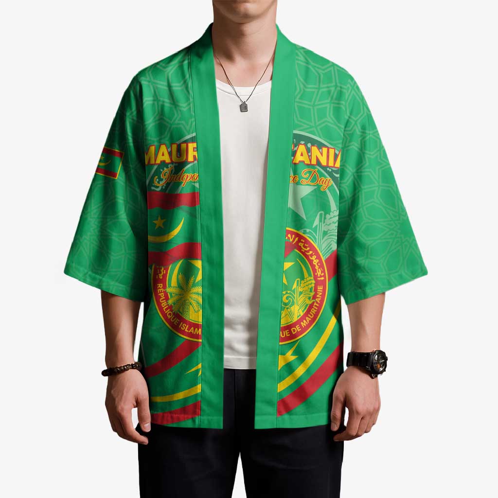Personalized Mauritania Independence Day Kimono Coat Of Arms With Map - Wonder Print Shop