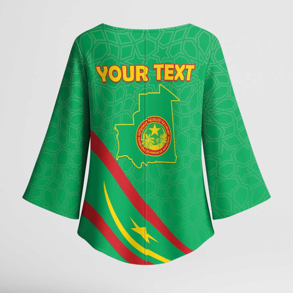 Personalized Mauritania Independence Day Kimono Sleeve Blouse Coat Of Arms With Map - Wonder Print Shop