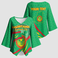 Personalized Mauritania Independence Day Kimono Sleeve Blouse Coat Of Arms With Map - Wonder Print Shop