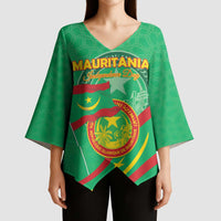 Personalized Mauritania Independence Day Kimono Sleeve Blouse Coat Of Arms With Map - Wonder Print Shop