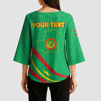 Personalized Mauritania Independence Day Kimono Sleeve Blouse Coat Of Arms With Map - Wonder Print Shop
