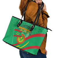 Mauritania Independence Day Leather Tote Bag Coat Of Arms With Map - Wonder Print Shop