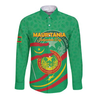 Personalized Mauritania Independence Day Long Sleeve Button Shirt Coat Of Arms With Map - Wonder Print Shop