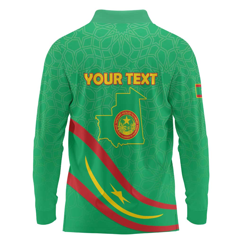 Personalized Mauritania Independence Day Long Sleeve Polo Shirt Coat Of Arms With Map - Wonder Print Shop