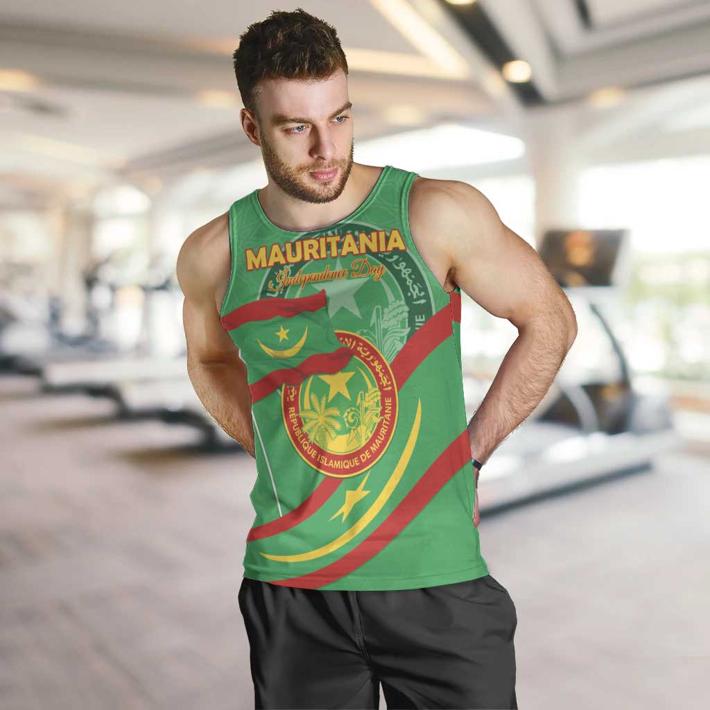 Personalized Mauritania Independence Day Men Tank Top Coat Of Arms With Map - Wonder Print Shop