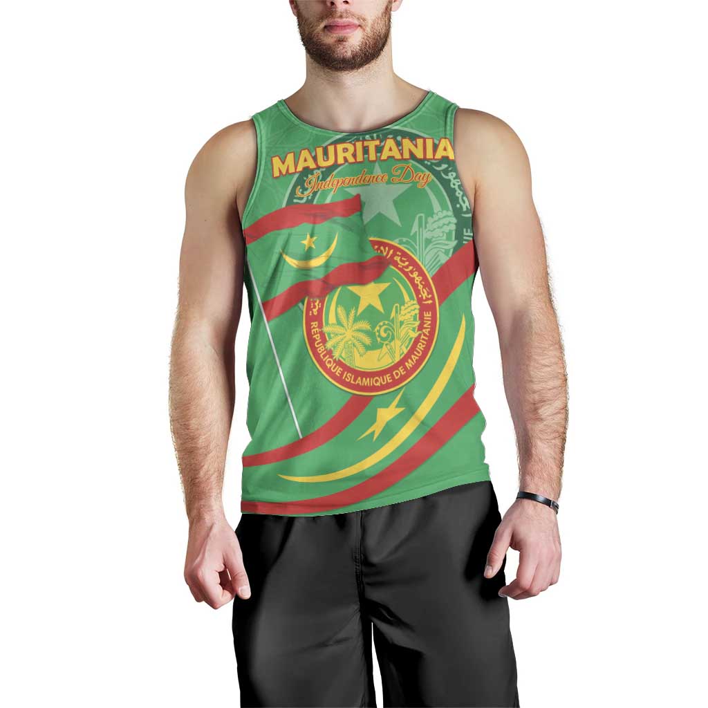 Personalized Mauritania Independence Day Men Tank Top Coat Of Arms With Map - Wonder Print Shop