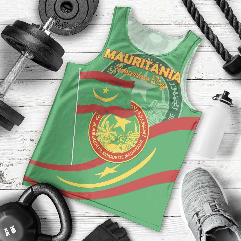 Personalized Mauritania Independence Day Men Tank Top Coat Of Arms With Map - Wonder Print Shop