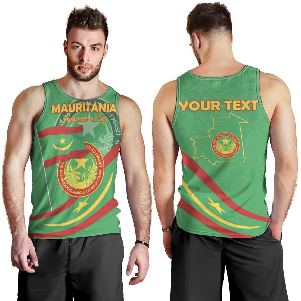 Personalized Mauritania Independence Day Men Tank Top Coat Of Arms With Map - Wonder Print Shop