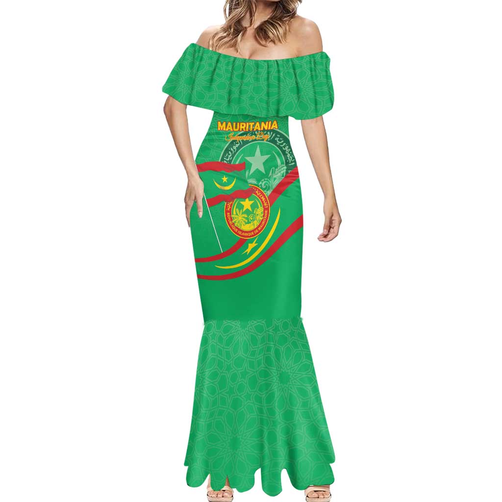 Personalized Mauritania Independence Day Mermaid Dress Coat Of Arms With Map - Wonder Print Shop