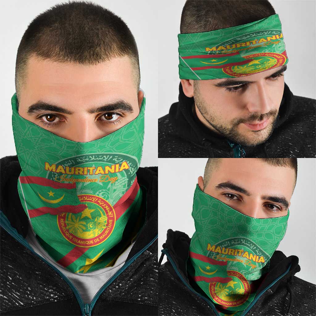 Mauritania Independence Day Neck Gaiter Coat Of Arms With Map - Wonder Print Shop