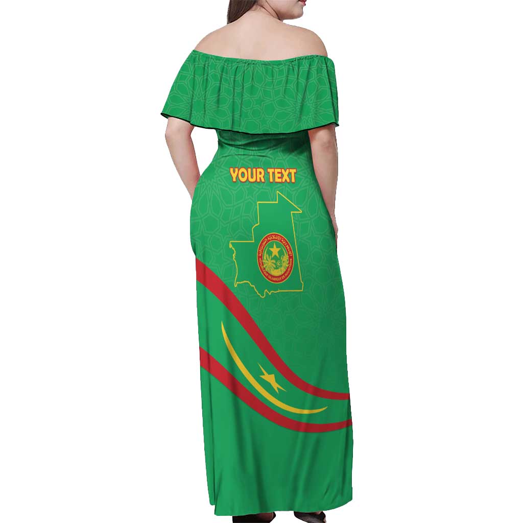 Personalized Mauritania Independence Day Off Shoulder Maxi Dress Coat Of Arms With Map - Wonder Print Shop