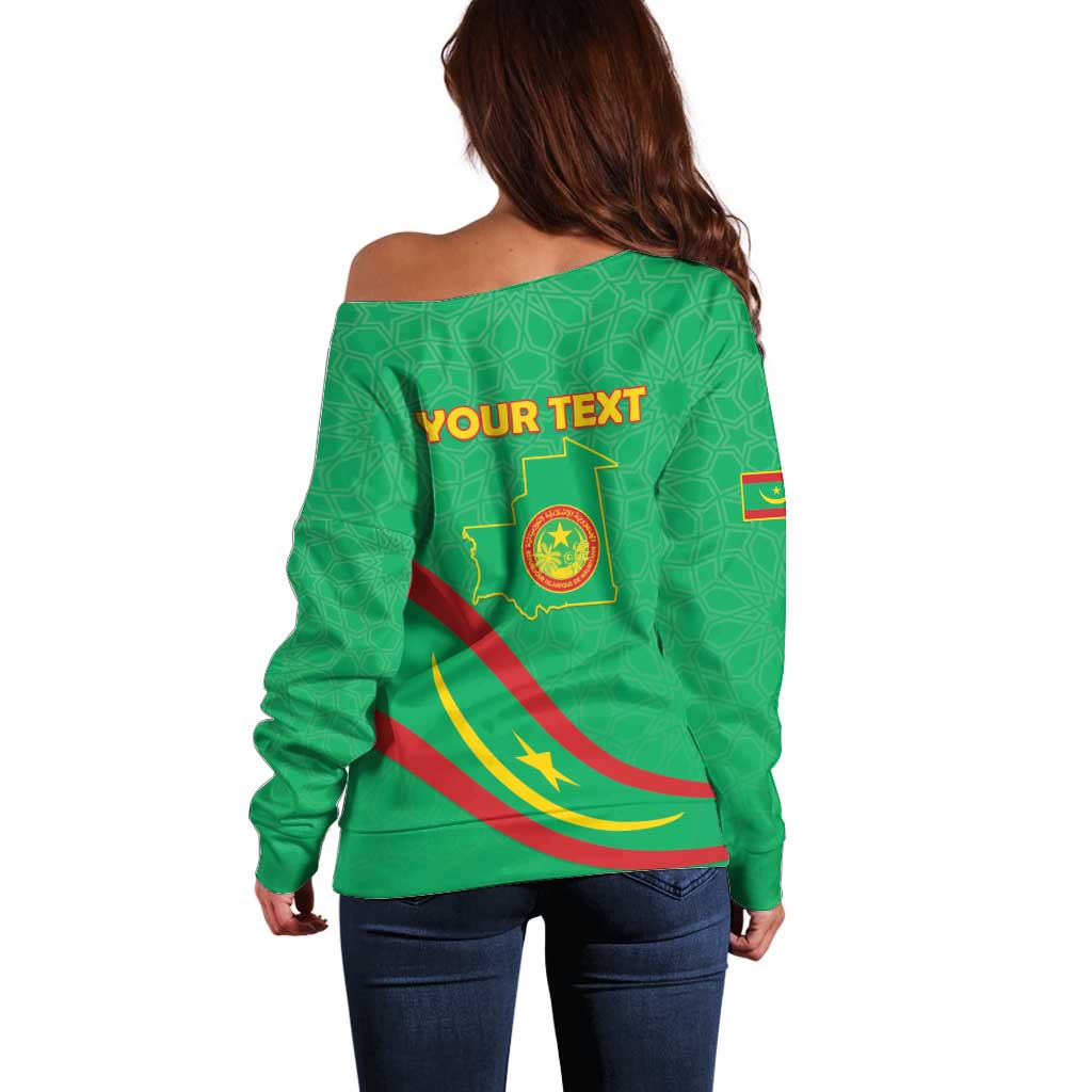Personalized Mauritania Independence Day Off Shoulder Sweater Coat Of Arms With Map - Wonder Print Shop