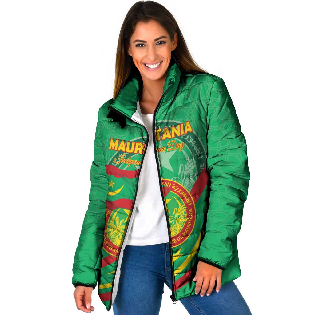 Personalized Mauritania Independence Day Padded Jacket Coat Of Arms With Map - Wonder Print Shop