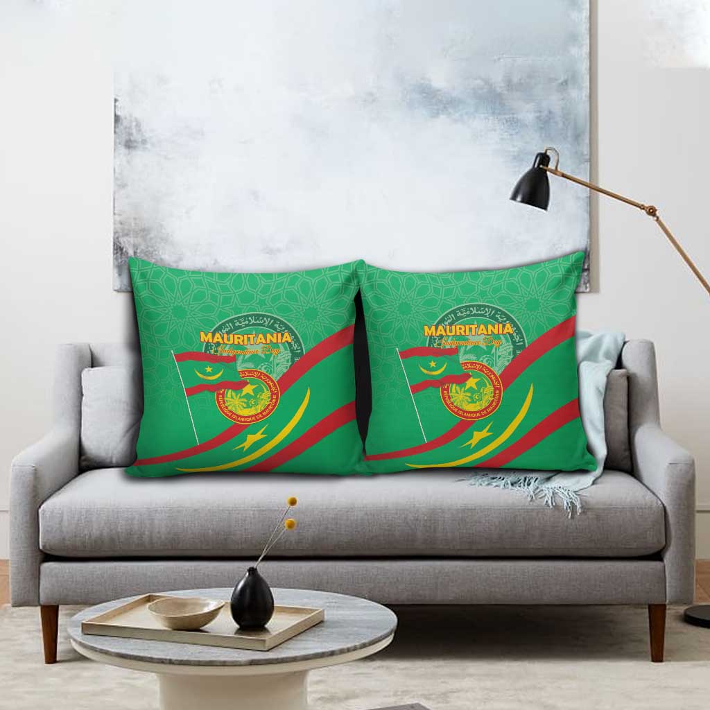 Mauritania Independence Day Pillow Cover Coat Of Arms With Map - Wonder Print Shop