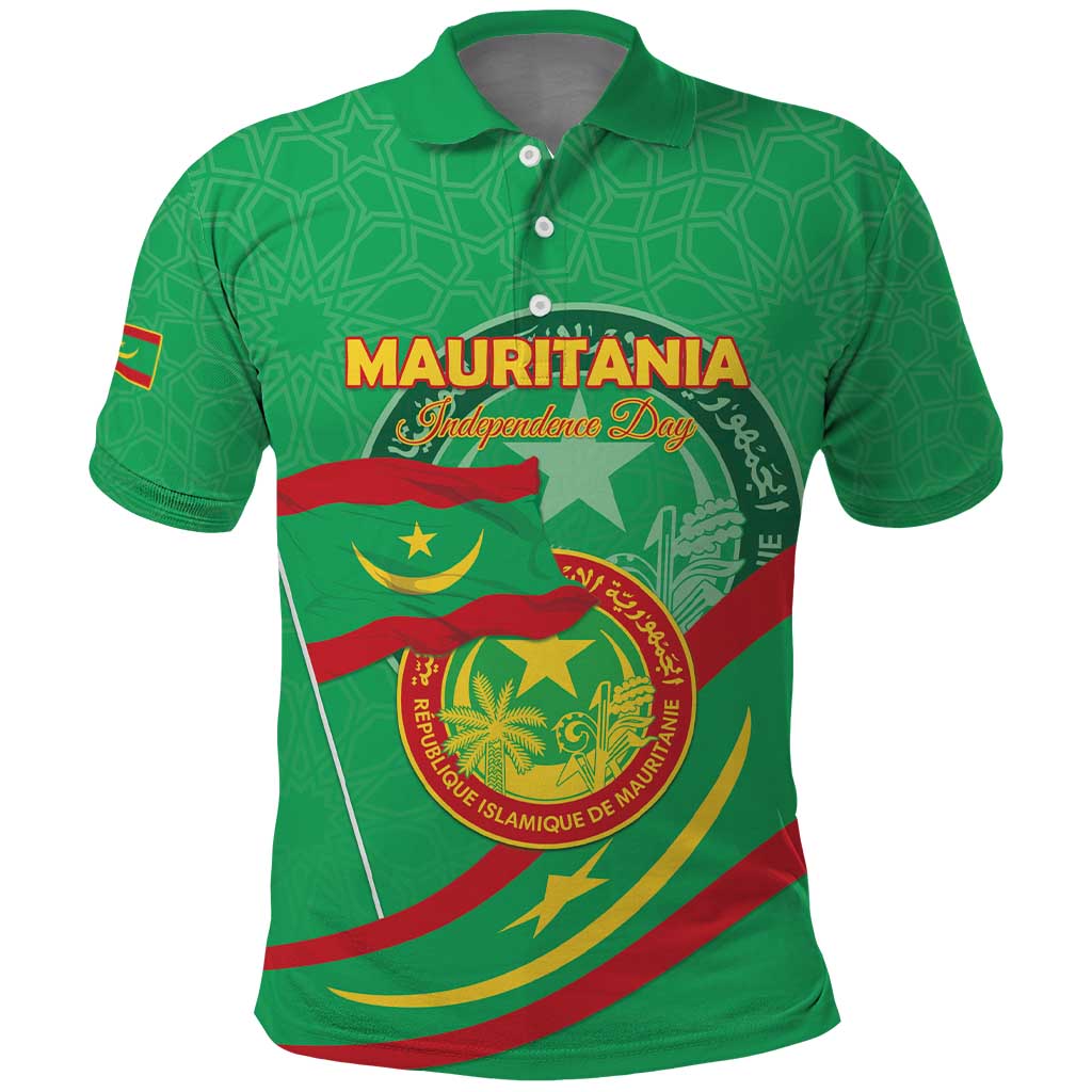 Personalized Mauritania Independence Day Polo Shirt Coat Of Arms With Map - Wonder Print Shop