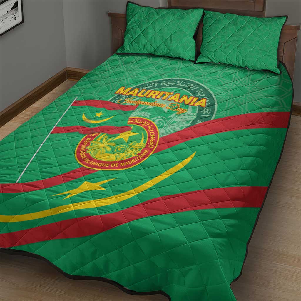 Mauritania Independence Day Quilt Bed Set Coat Of Arms With Map - Wonder Print Shop