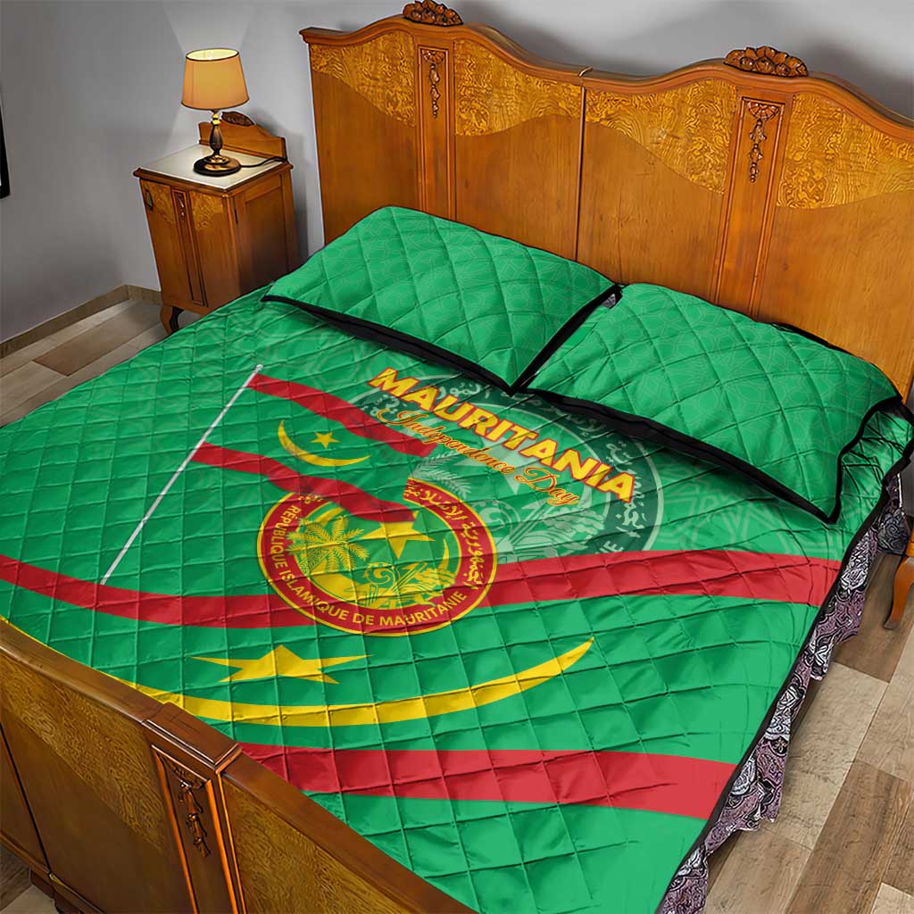 Mauritania Independence Day Quilt Bed Set Coat Of Arms With Map - Wonder Print Shop