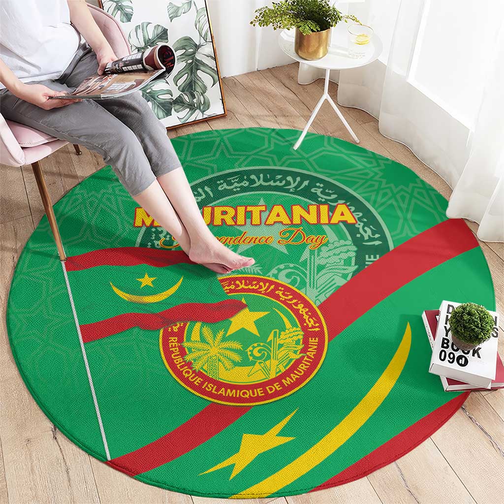 Mauritania Independence Day Round Carpet Coat Of Arms With Map - Wonder Print Shop