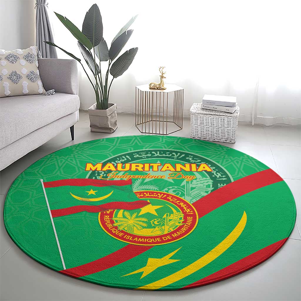 Mauritania Independence Day Round Carpet Coat Of Arms With Map - Wonder Print Shop