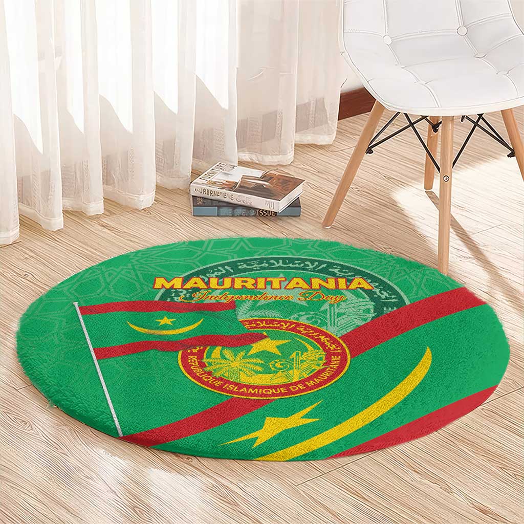 Mauritania Independence Day Round Carpet Coat Of Arms With Map - Wonder Print Shop
