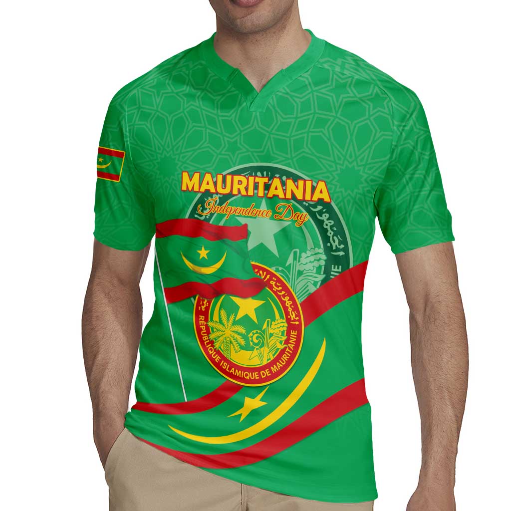 Personalized Mauritania Independence Day Rugby Jersey Coat Of Arms With Map - Wonder Print Shop