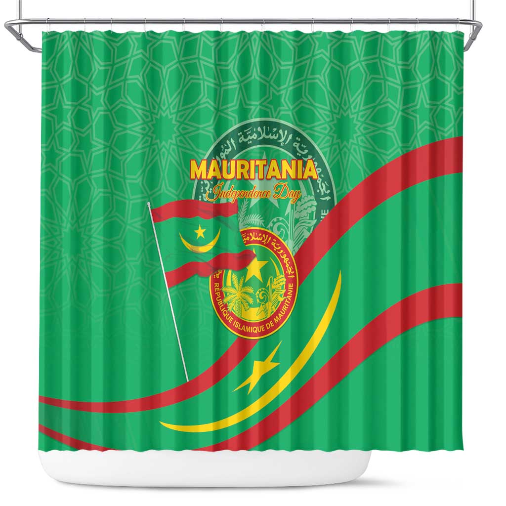 Mauritania Independence Day Shower Curtain Coat Of Arms With Map - Wonder Print Shop