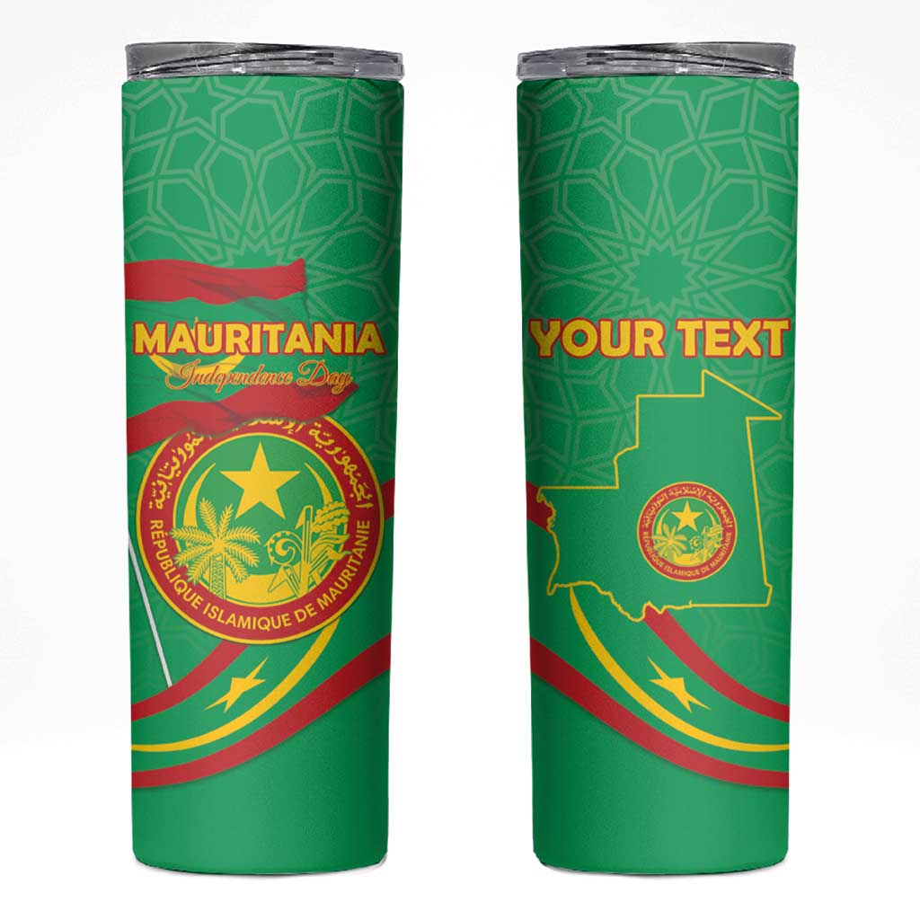 Personalized Mauritania Independence Day Skinny Tumbler Coat Of Arms With Map - Wonder Print Shop