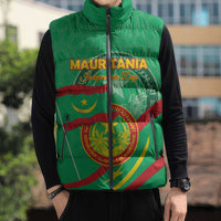 Personalized Mauritania Independence Day Sleeveless Puffer Jacket Coat Of Arms With Map - Wonder Print Shop