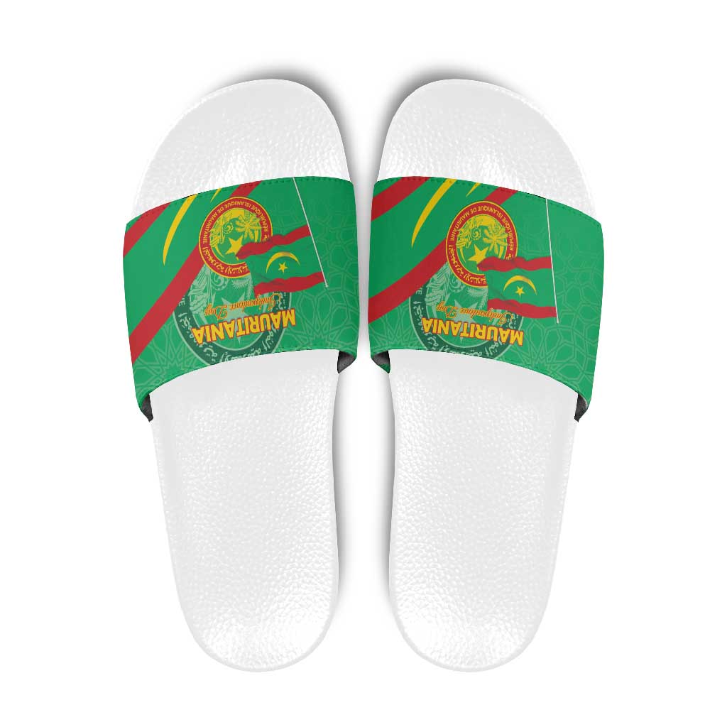 Mauritania Independence Day Slide Sandals Coat Of Arms With Map - Wonder Print Shop