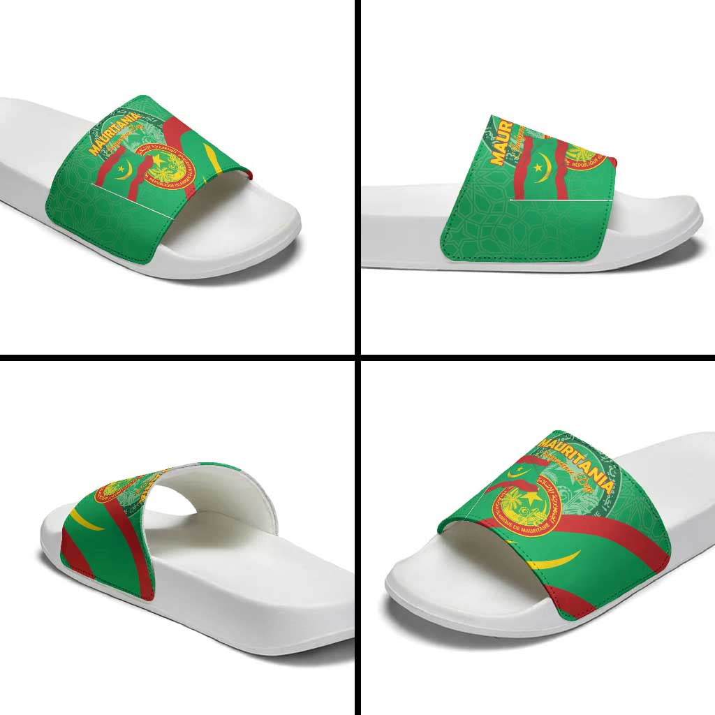 Mauritania Independence Day Slide Sandals Coat Of Arms With Map - Wonder Print Shop