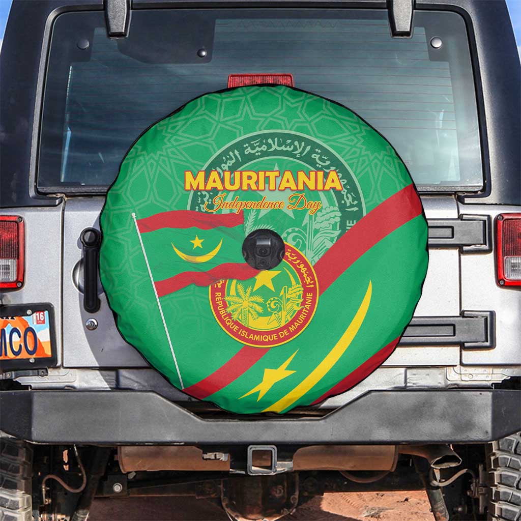Mauritania Independence Day Spare Tire Cover Coat Of Arms With Map - Wonder Print Shop