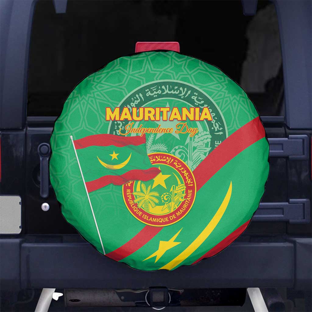 Mauritania Independence Day Spare Tire Cover Coat Of Arms With Map - Wonder Print Shop