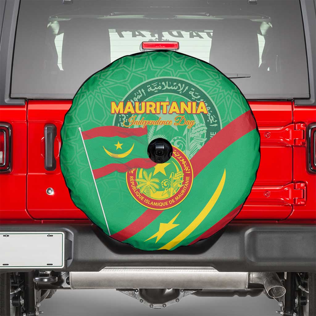 Mauritania Independence Day Spare Tire Cover Coat Of Arms With Map - Wonder Print Shop